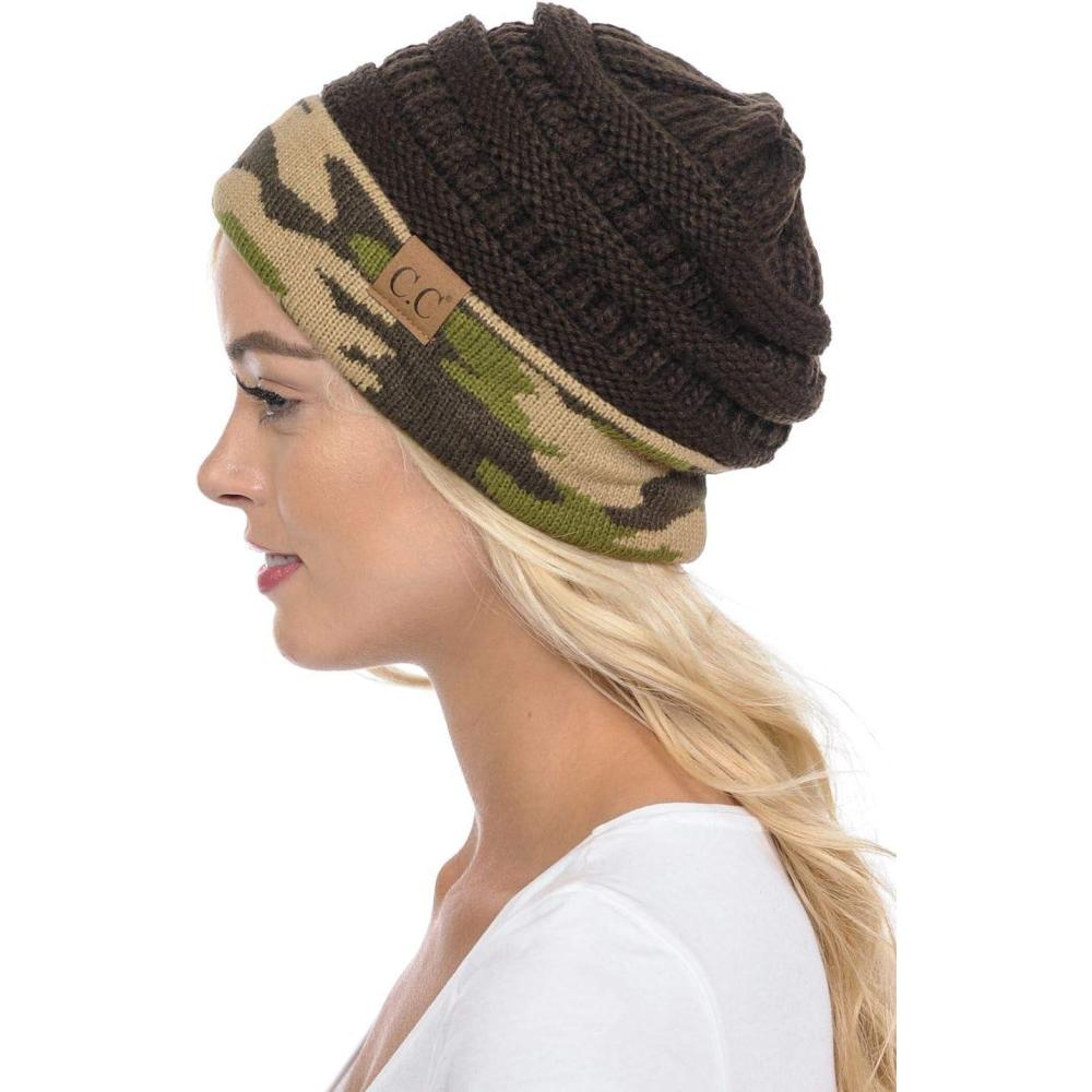 imageCC Trendy Warm Chunky Soft Stretch Cable Knit BeanieCamoBrown