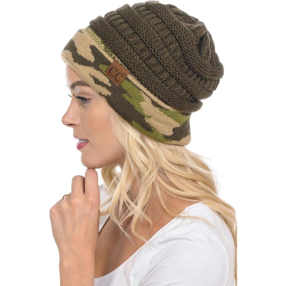 imageCC Trendy Warm Chunky Soft Stretch Cable Knit BeanieCamoDk Olive