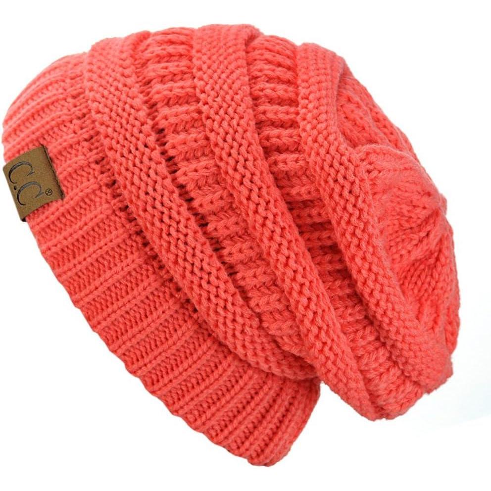imageCC Trendy Warm Chunky Soft Stretch Cable Knit BeanieCoral