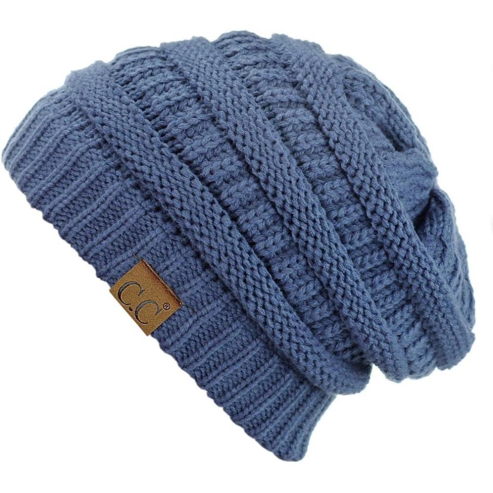 imageCC Trendy Warm Chunky Soft Stretch Cable Knit BeanieDark Denim
