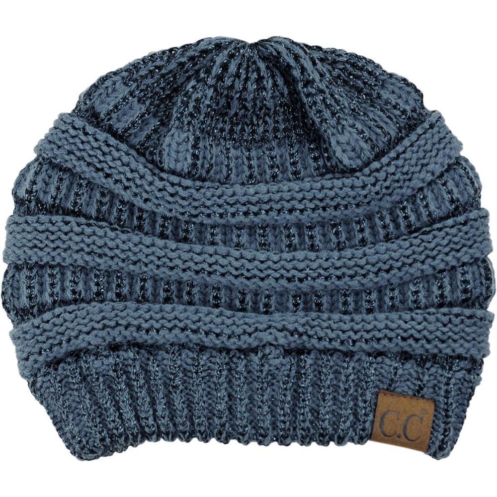imageCC Trendy Warm Chunky Soft Stretch Cable Knit BeanieDark Denim Metallic