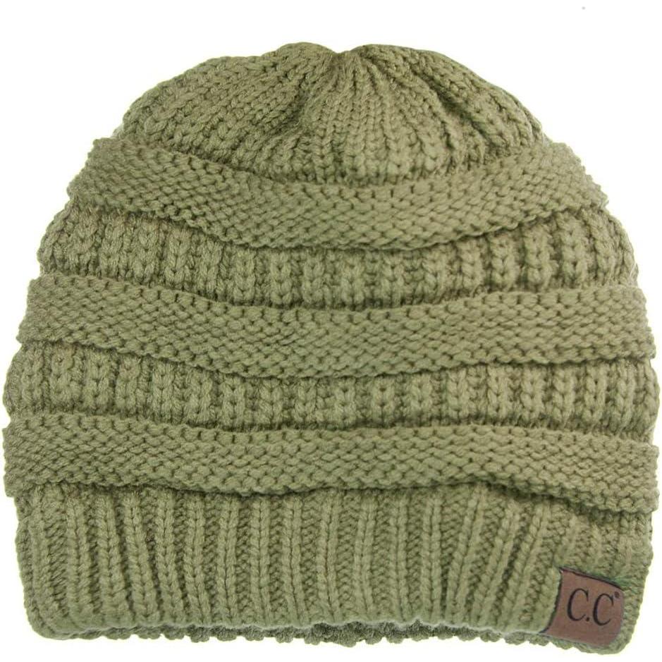imageCC Trendy Warm Chunky Soft Stretch Cable Knit BeanieDark Sage