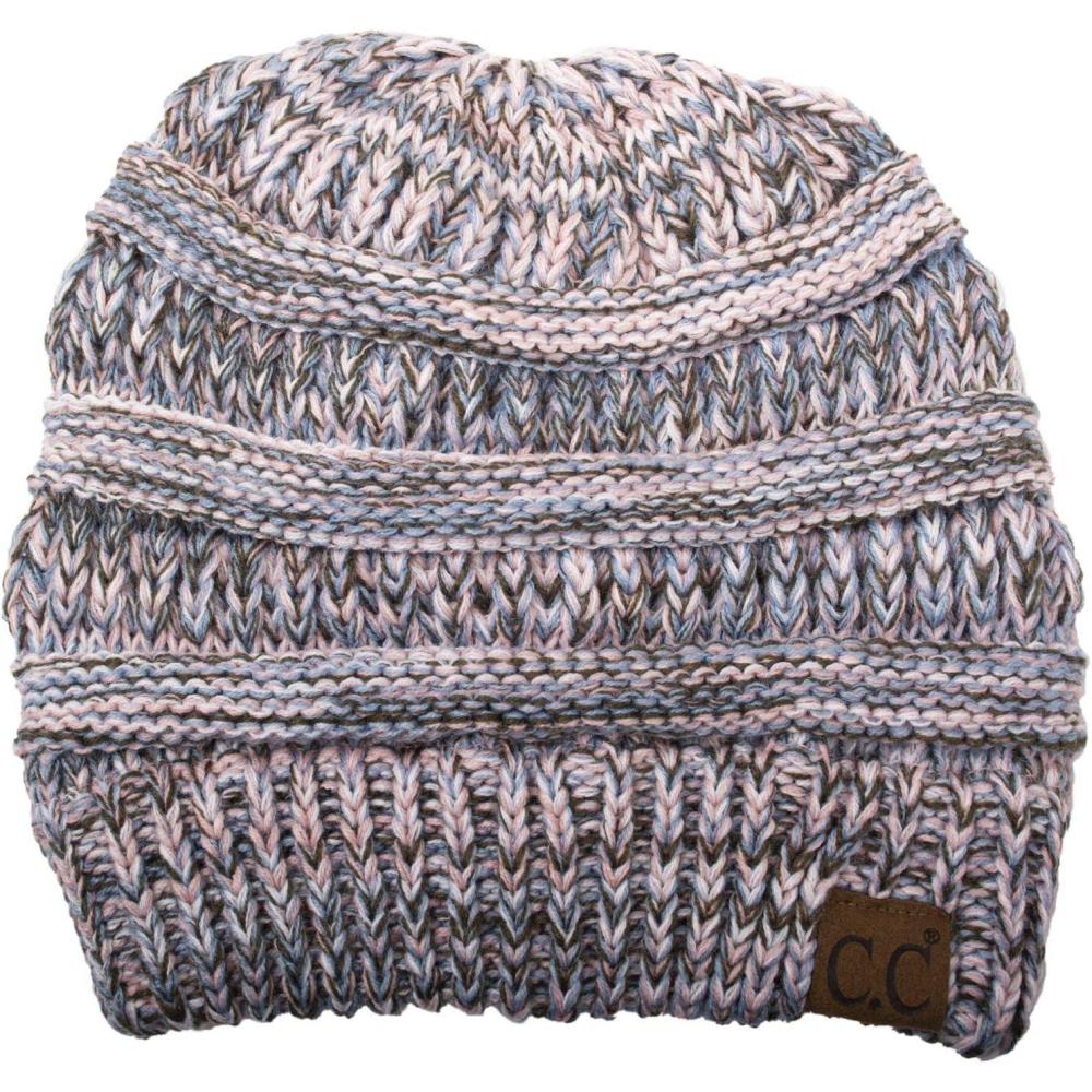 imageCC Trendy Warm Chunky Soft Stretch Cable Knit BeanieDenimPinkIvory