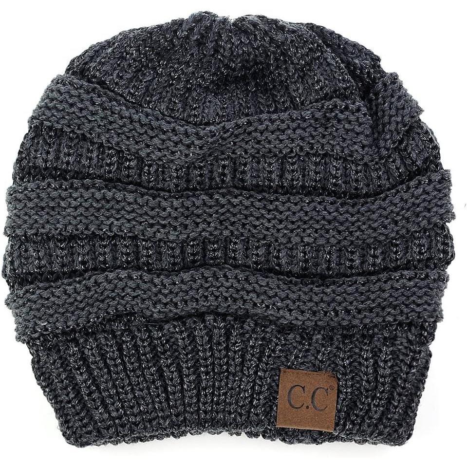 imageCC Trendy Warm Chunky Soft Stretch Cable Knit BeanieDk Melange Gray Metallic