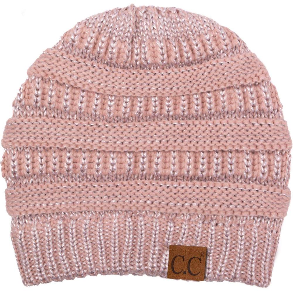 imageCC Trendy Warm Chunky Soft Stretch Cable Knit BeanieIndie PinkSilver