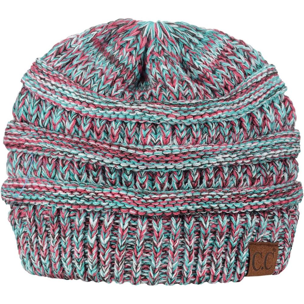 imageCC Trendy Warm Chunky Soft Stretch Cable Knit BeanieMintRed Mix