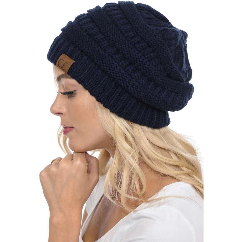 imageCC Trendy Warm Chunky Soft Stretch Cable Knit BeanieNavy Blue