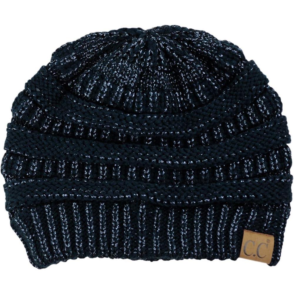 imageCC Trendy Warm Chunky Soft Stretch Cable Knit BeanieNavy Metallic