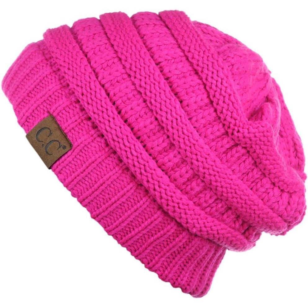 imageCC Trendy Warm Chunky Soft Stretch Cable Knit BeanieNeon Pink