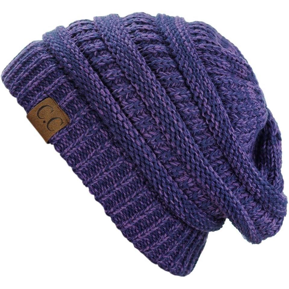 imageCC Trendy Warm Chunky Soft Stretch Cable Knit BeaniePurpleNavy