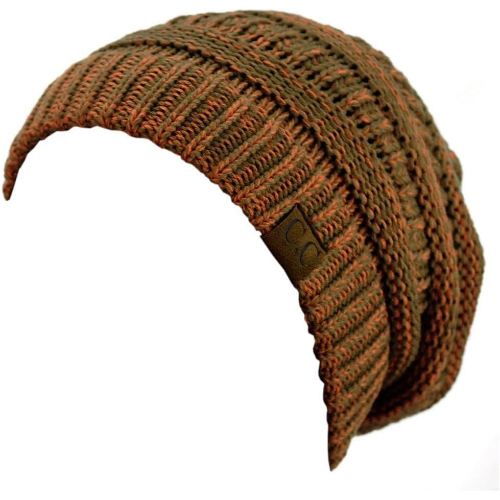 imageCC Trendy Warm Chunky Soft Stretch Cable Knit BeanieTaupeBurnt Orange