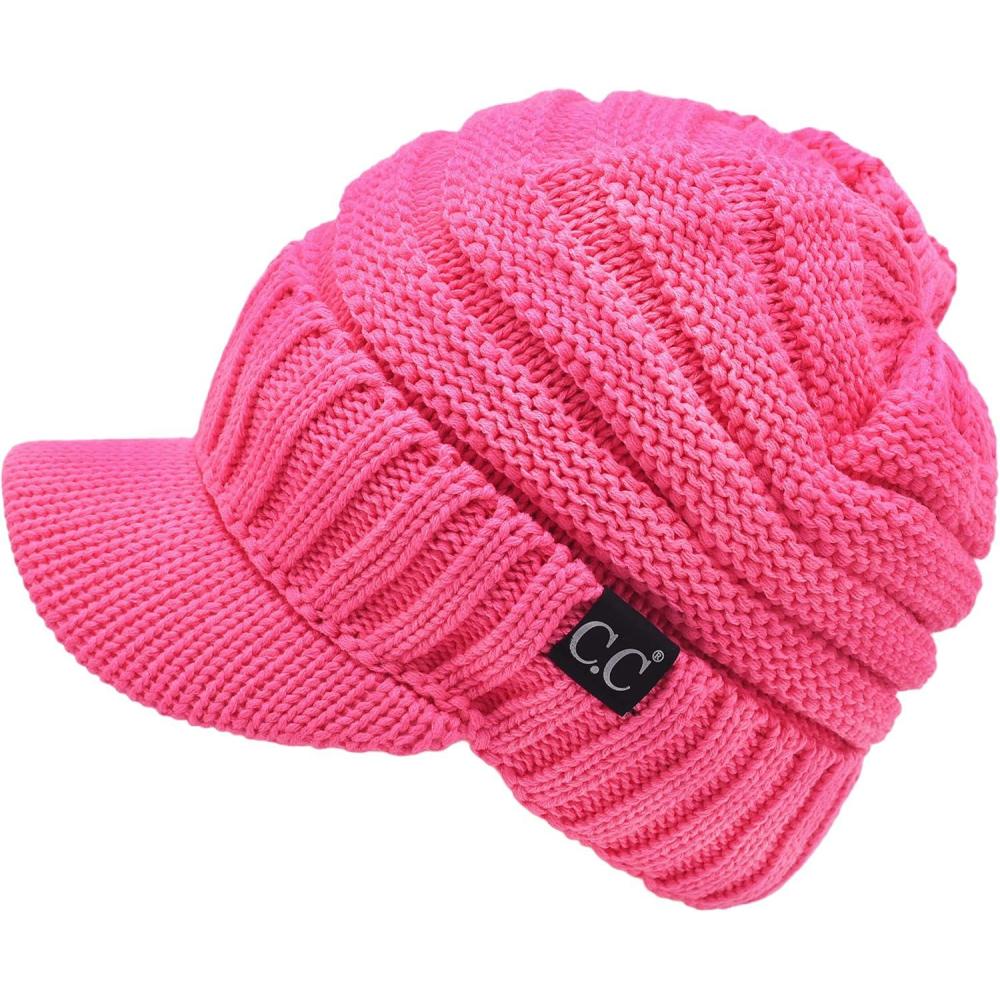imageCC Trendy Warm Oversized Chunky Soft Oversized Ribbed Slouchy Knit Hat with Visor BrimCandy Pink