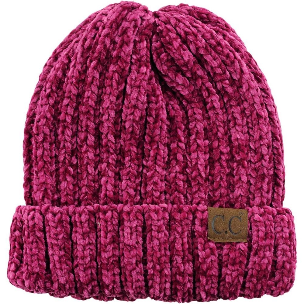 imageCC Unisex Chenille Soft Warm Stretchy Thick Cuffed Knit Beanie Cap HatHot Pink