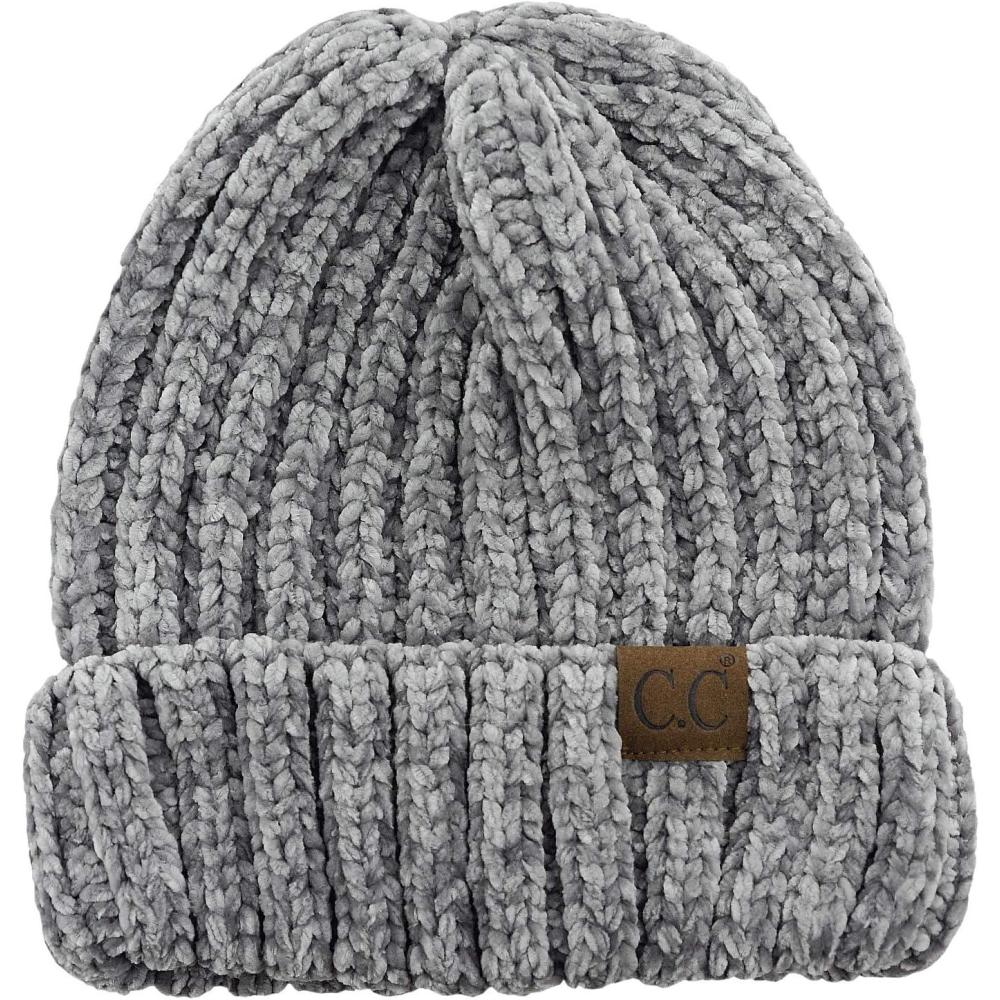 imageCC Unisex Chenille Soft Warm Stretchy Thick Cuffed Knit Beanie Cap HatLight Mel Grey