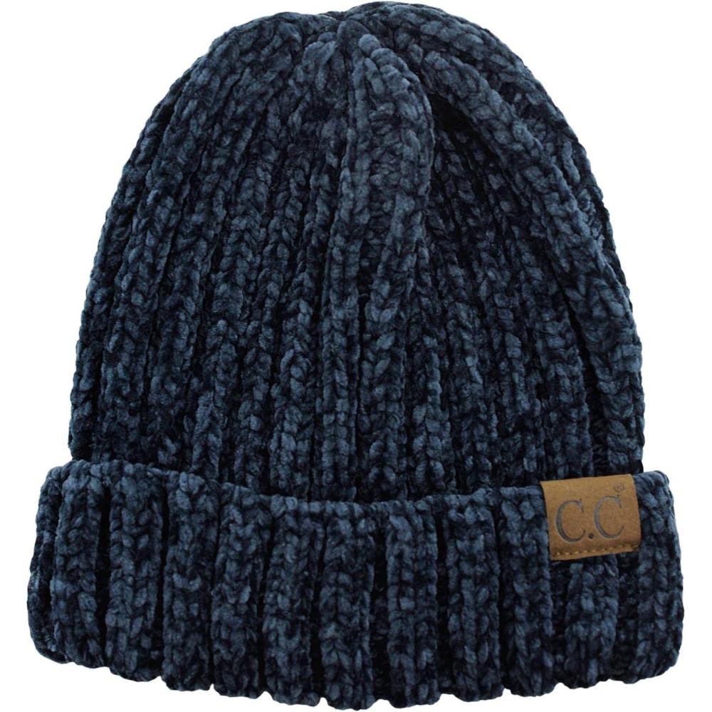 imageCC Unisex Chenille Soft Warm Stretchy Thick Cuffed Knit Beanie Cap HatNavy