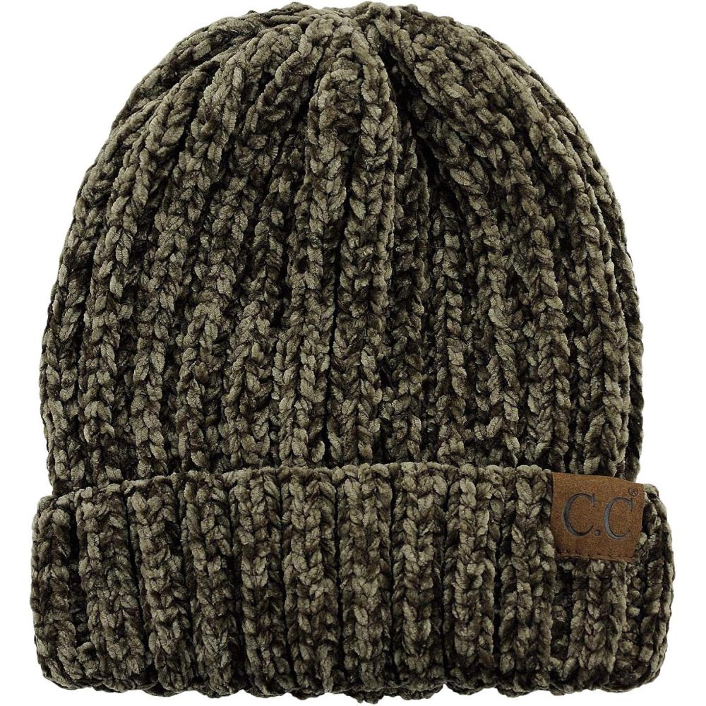 imageCC Unisex Chenille Soft Warm Stretchy Thick Cuffed Knit Beanie Cap HatNew Olive