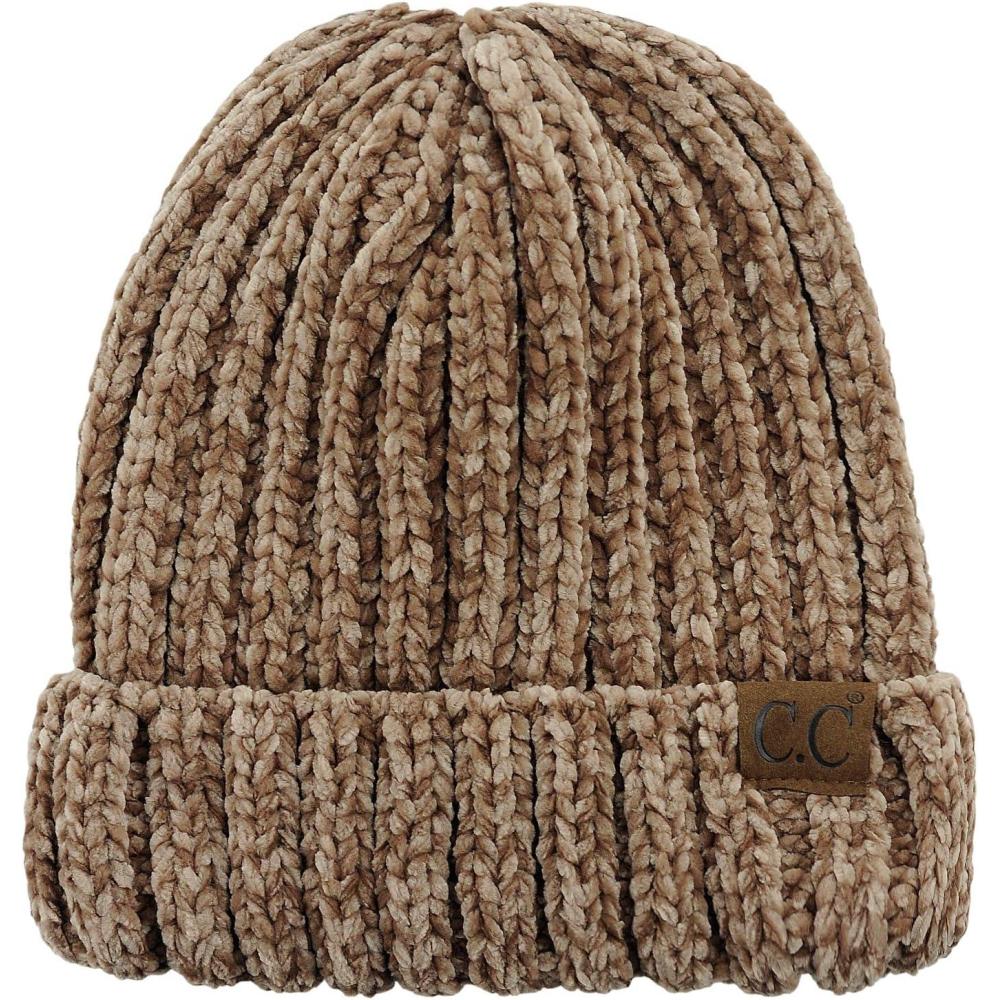 imageCC Unisex Chenille Soft Warm Stretchy Thick Cuffed Knit Beanie Cap HatTaupe
