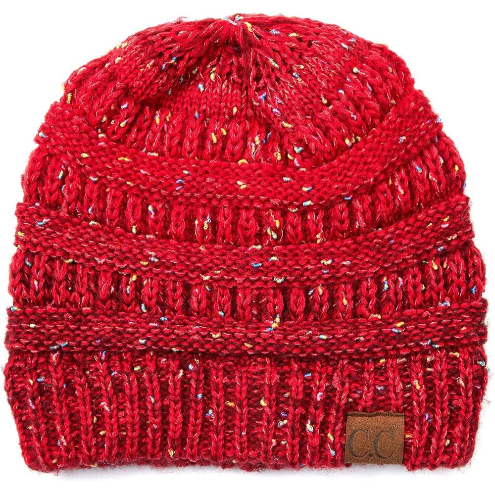 imageCC Unisex Ribbed Confetti Knit Beanie HAT33Red Ombre