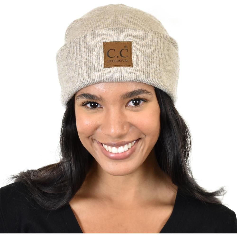imageCC Unisex Soft Warm Acrylic Knit Cuffed Recycled Yarn BeanieHeather Beige