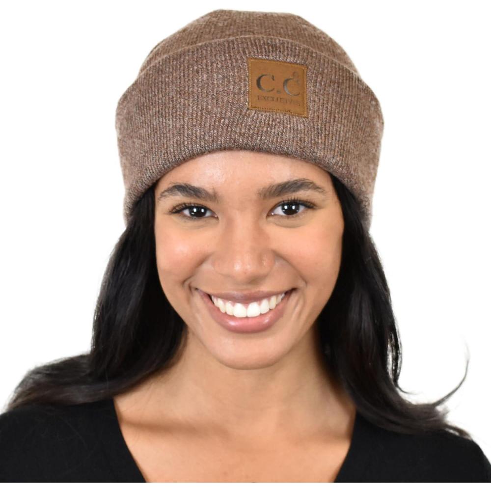 imageCC Unisex Soft Warm Acrylic Knit Cuffed Recycled Yarn BeanieHeather Cacao