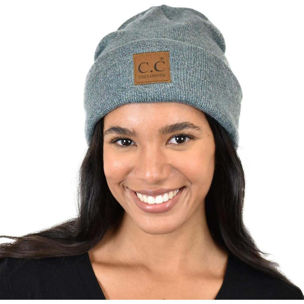 imageCC Unisex Soft Warm Acrylic Knit Cuffed Recycled Yarn BeanieHeather Forest
