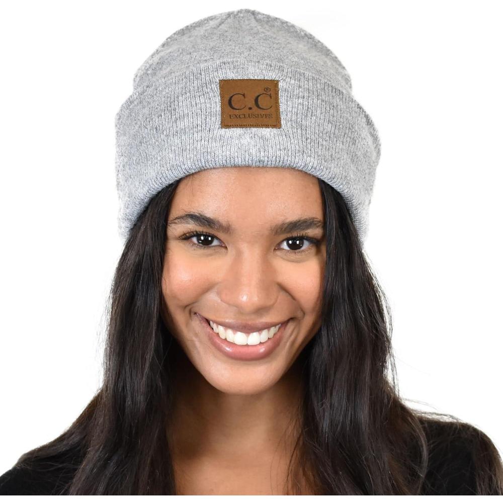 imageCC Unisex Soft Warm Acrylic Knit Cuffed Recycled Yarn BeanieHeather Lt Melangie