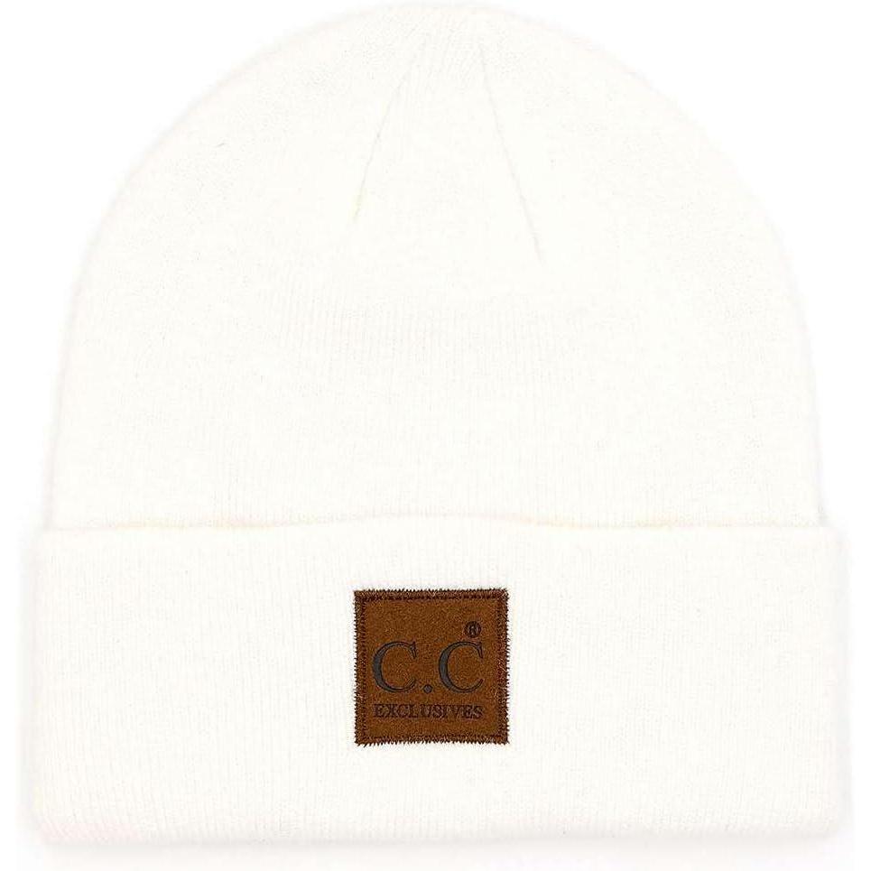 imageCC Unisex Soft Warm Acrylic Knit Cuffed Recycled Yarn BeanieWhite