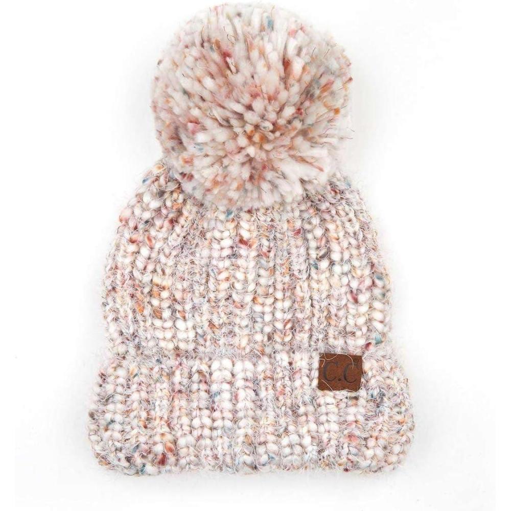 imageCC Unisex Warm Soft Knit Pom Beanie HatFuzzy Ivory