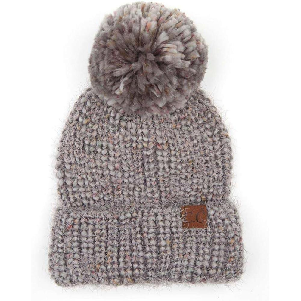 imageCC Unisex Warm Soft Knit Pom Beanie HatFuzzy Light Gray