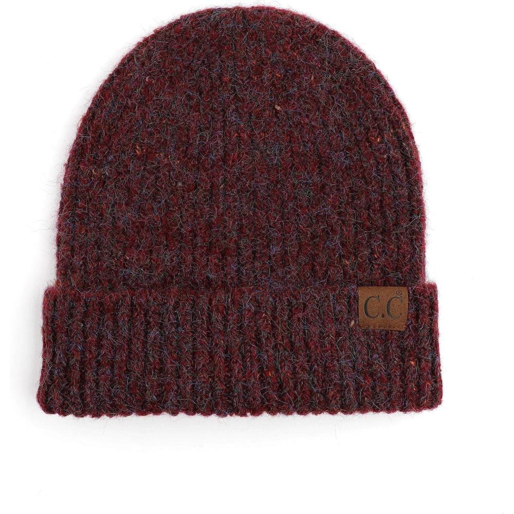 imageCC Unisex Warm Soft Recycled Yarn Skully Beanie2 Way Cuff Wine
