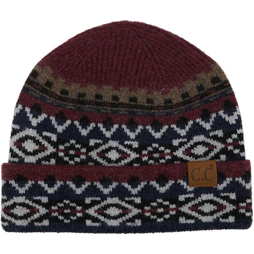 imageCC Unisex Warm Soft Recycled Yarn Skully BeanieAztec Burgundy