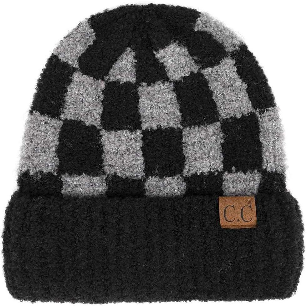 imageCC Unisex Warm Soft Recycled Yarn Skully BeanieCheckered BlackDark Gray