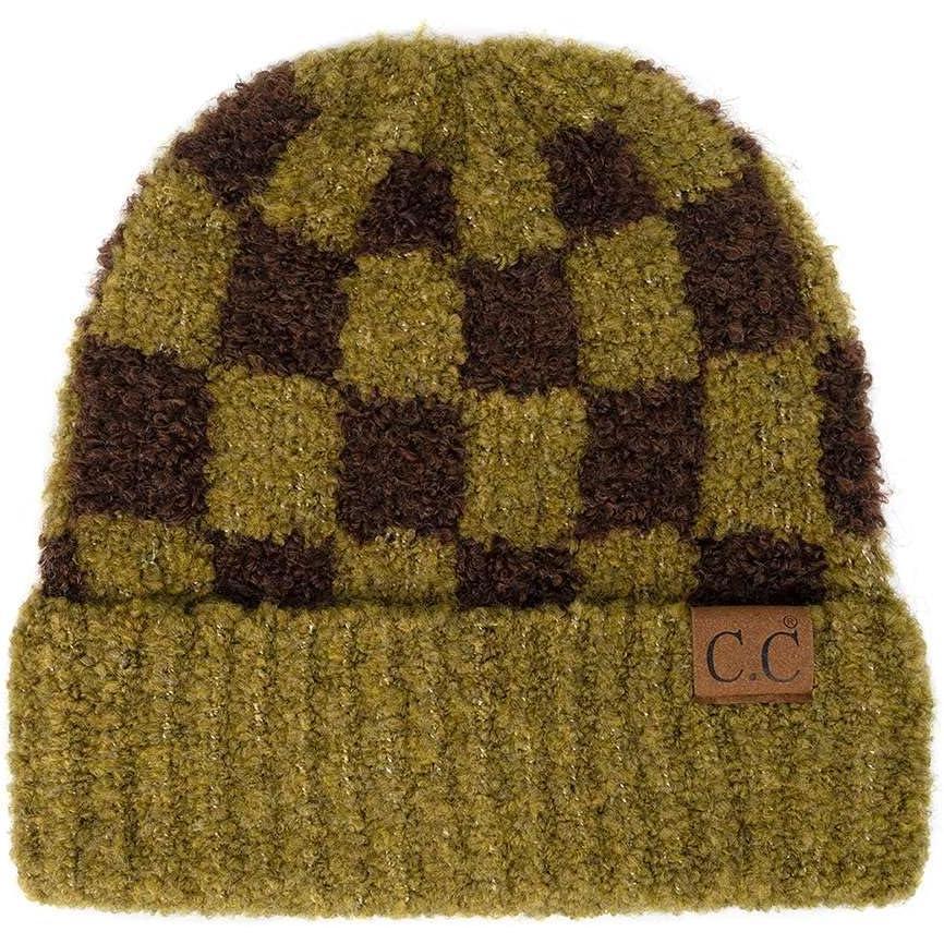 imageCC Unisex Warm Soft Recycled Yarn Skully BeanieCheckered OliveBrown
