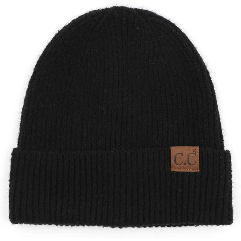 imageCC Unisex Warm Soft Recycled Yarn Skully BeanieRibbed Black