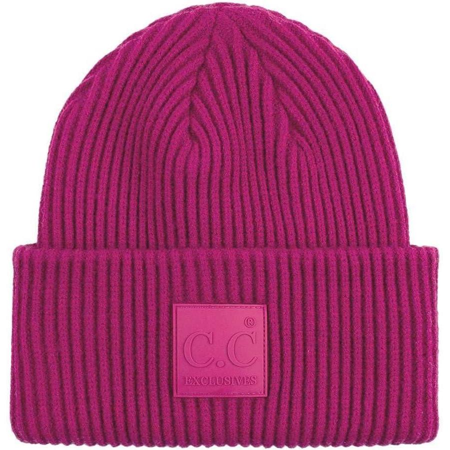 imageCC Unisex Winter Thick Knit Plain Cuff Skull Cap Beanie HatHot Pink