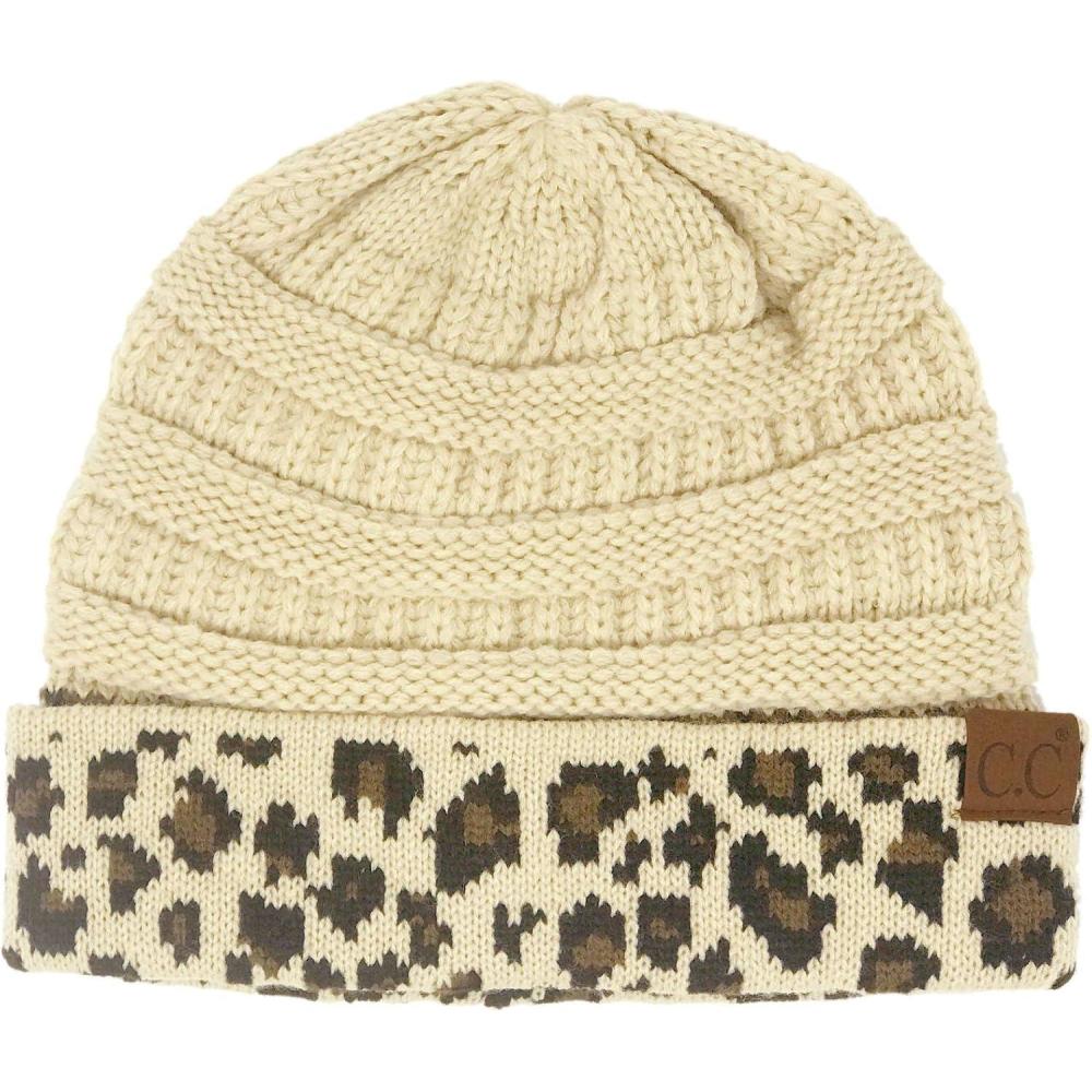 imageCC Winter Fall Trendy Chunky Stretchy Cable Knit Beanie HatLeopard Beige