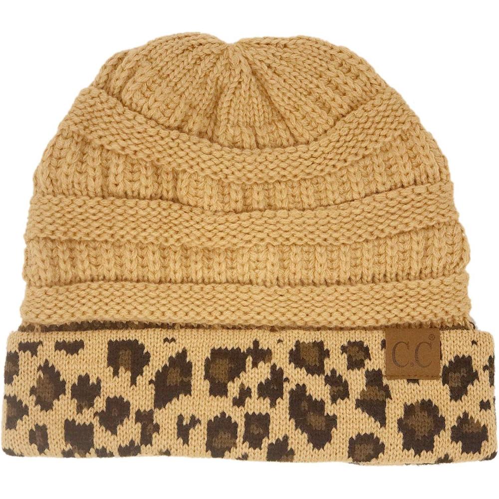 imageCC Winter Fall Trendy Chunky Stretchy Cable Knit Beanie HatLeopard Camel