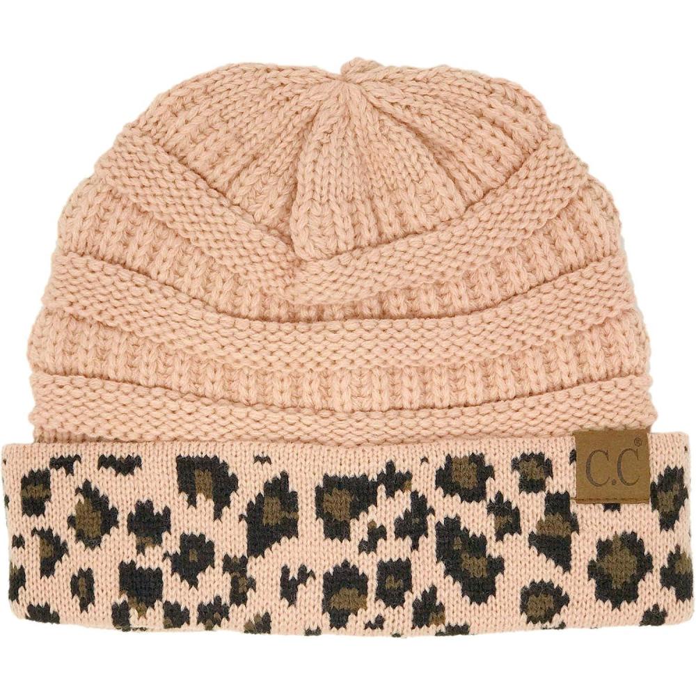 imageCC Winter Fall Trendy Chunky Stretchy Cable Knit Beanie HatLeopard Indi Pink