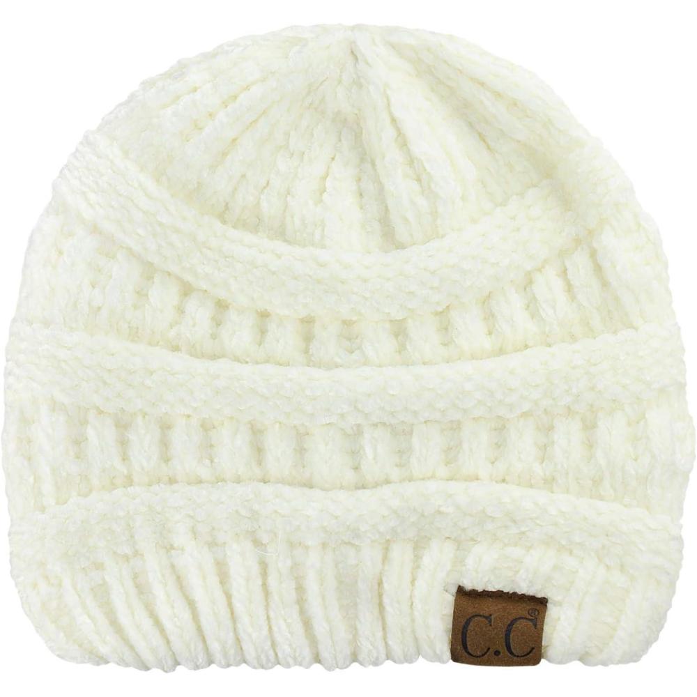 imageCC Womens Chenille Soft Warm Thick Knit Beanie Cap HatIvory