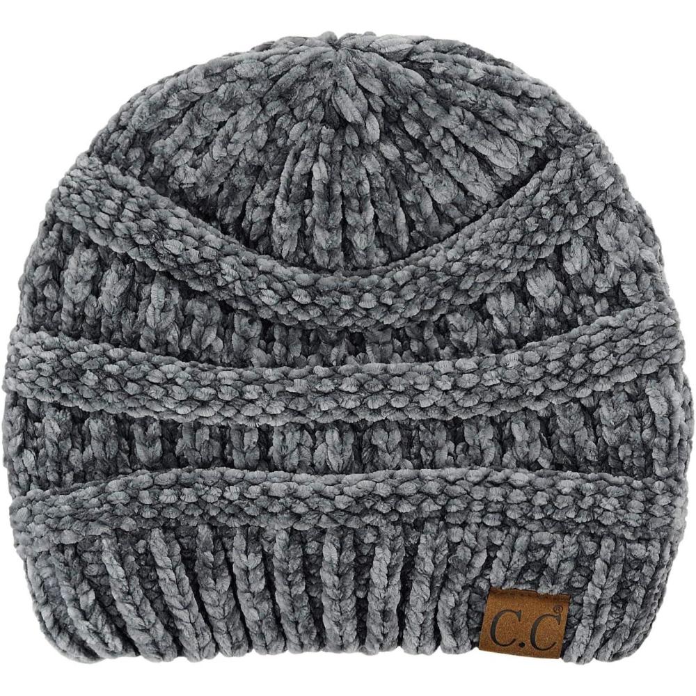 imageCC Womens Chenille Soft Warm Thick Knit Beanie Cap HatLight Mel Grey