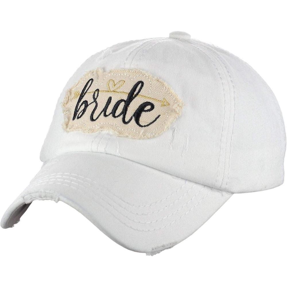 imageCC Womens Distressed Vintage Embroidered Patched Bridal Shower Baseball CapBrideWhite