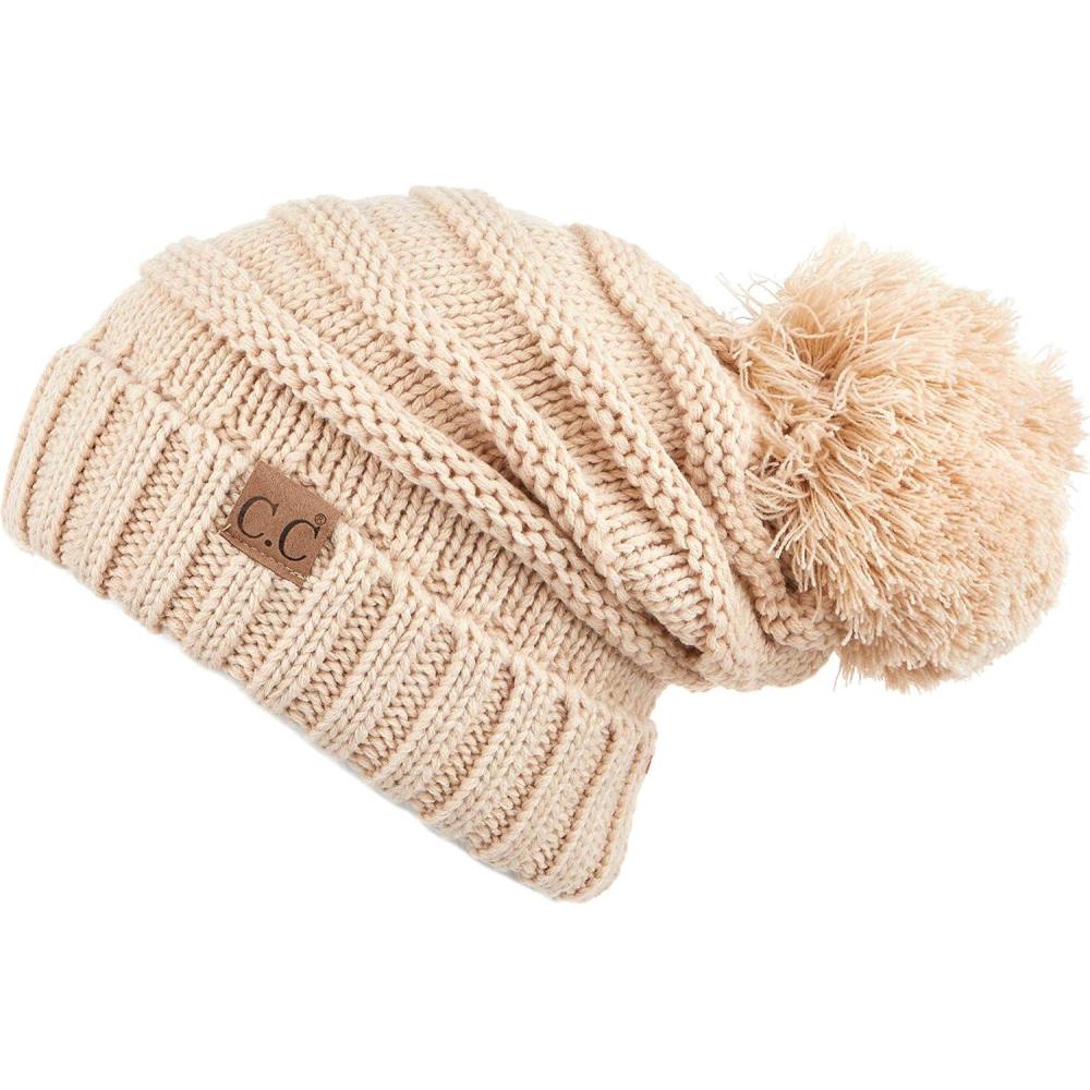 imageHatsandscarf CC Exclusives Unisex Oversized Slouchy Beanie with Pom HAT100POM Amazon New Beige
