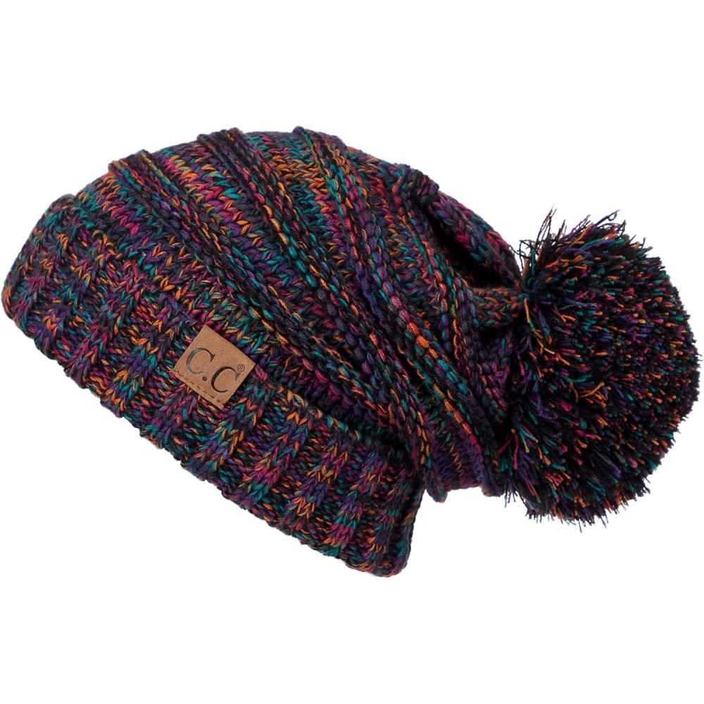 imageHatsandscarf CC Exclusives Unisex Oversized Slouchy Beanie with Pom HAT6242POM Black Multi Amazon