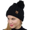 imageCC 2 Ear Pom Pom Cable Knit Soft Stretch Cuff Skully Beanie HatBlack