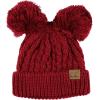 imageCC 2 Ear Pom Pom Cable Knit Soft Stretch Cuff Skully Beanie HatBurgundy