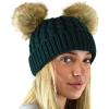 imageCC 2 Ear Pom Pom Cable Knit Soft Stretch Cuff Skully Beanie HatFaux Fur Deep Pine