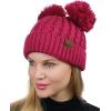 imageCC 2 Ear Pom Pom Cable Knit Soft Stretch Cuff Skully Beanie HatHot Pink