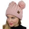 imageCC 2 Ear Pom Pom Cable Knit Soft Stretch Cuff Skully Beanie HatIndi Pink