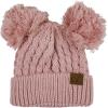 imageCC 2 Ear Pom Pom Cable Knit Soft Stretch Cuff Skully Beanie HatIndi Pink