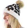 imageCC Animal Print Soft Warm Knit Cuff Faux Fur Pom BeanieIvory